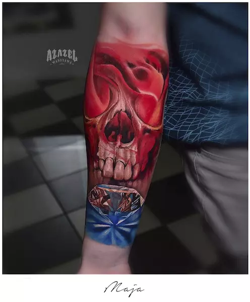 Kolorowa czaszka jako pomysł na tatuaż realistyczny