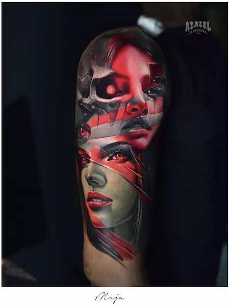 Kobieta dwie twarze jako tatuaż realistyczny