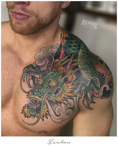 Kolorowy tatuaż japoński dla mężczyzn